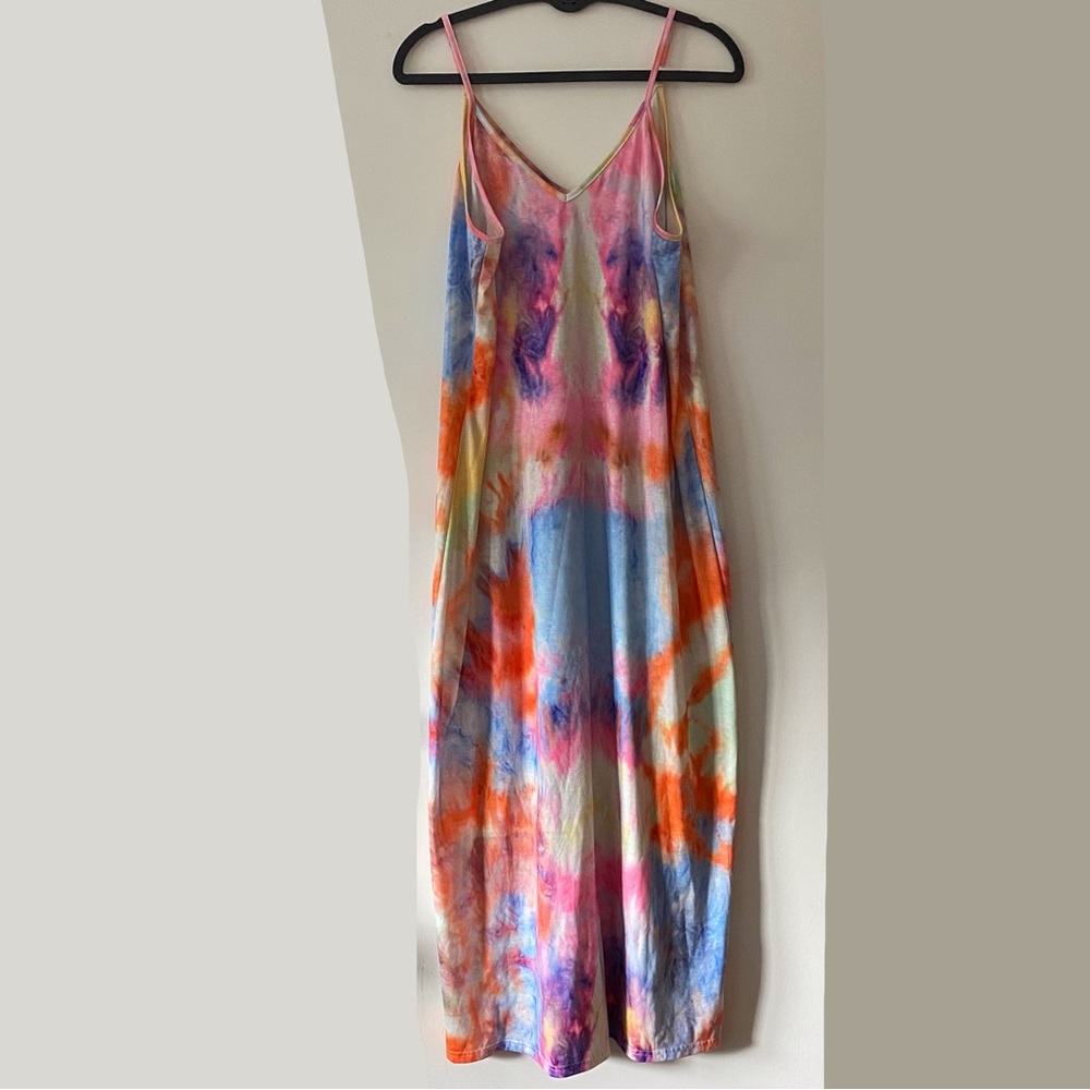 Rainbow Tie Dye Maxi V-neck Spaghetti Strap Summer Dress